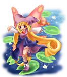  bad_id bad_pixiv_id blonde_hair blue_eyes emeko_(fuwarinco) happy hat kururu_(rhapsody) lily_pad long_hair lowres marl_kingdom rhapsody smile solo very_long_hair wings 