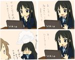  akiyama_mio bad_id bad_pixiv_id bangs black_hair blunt_bangs computer hime_cut hirasawa_yui k-on! laptop long_hair multiple_girls pixiv rutarou school_uniform translated vaio 