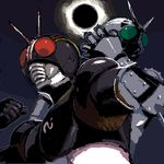  antennae armor bad_id bad_pixiv_id eclipse green_eyes horns kamen_rider kamen_rider_black kamen_rider_black_(series) lowres multiple_boys oekaki puchidori red_eyes shadow_moon solar_eclipse 