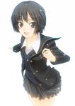  amagami bad_id bad_pixiv_id black_eyes black_hair black_jacket blazer grey_skirt jacket kibito_high_school_uniform laughing long_sleeves miniskirt nanasaki_ai pleated_skirt school_uniform short_hair skirt smile solo sweater sweater_vest vest yakepu 