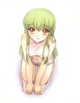  breasts c.c. code_geass green_hair kneeling large_breasts long_hair mizunomoto solo yellow_eyes 