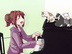  ^_^ brown_hair cardigan cat chika_(orange_pop) closed_eyes grand_piano idolmaster idolmaster_(classic) idolmaster_1 instrument piano sitting solo takatsuki_yayoi twintails 