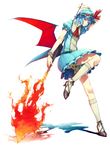  alternate_color blue_hair dress fire full_body polearm remilia_scarlet skirt solo sousou_(sousouworks) spear spear_the_gungnir touhou weapon wings 