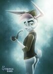 anthro bottomless butt clothed clothing fur green_eyes hair hat headgear headwear lagomorph leporid looking_at_viewer male mammal oliver_(striped_sins) pink_hair pipe rabbit sherlock_holmes solo striped_sins white_body white_fur willitfit