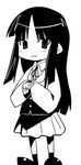  akiyama_mio bangs blunt_bangs chibi greyscale k-on! kaeru_kenshi lowres monochrome solo 