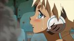  basquash! blonde_hair blue_eyes blush close-up dark_skin headphones screencap sela_d_miranda smile solo tears 