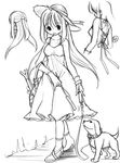  copyright_request dog dress greyscale hat leash long_hair monochrome nakopapa spring_onion sundress 