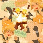  1girl ^_^ bad_id bad_pixiv_id brother_and_sister closed_eyes jumping kagamine_len kagamine_rin kamu_(camui) siblings twins vocaloid 