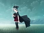  bell cat_cap cloud coat dress game_cg grass long_hair nanashi_no_shoujo night solo suika_(game) thighhighs toy white_hair zettai_ryouiki 