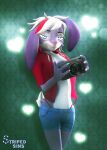 anthro bedroom_eyes bite biting_lip blue_eyes bottomwear camera clothed clothing denim denim_bottomwear denim_clothing denim_shorts female fur hair hoodie june_(striped_sins) lagomorph leporid looking_at_viewer mammal narrowed_eyes open_clothing open_hoodie open_topwear panties purple_body purple_fur rabbit seductive shorts solo striped_sins topwear underwear white_hair willitfit