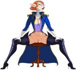 alien alpha_channel anthro bald_crotch captain_amelia clothed clothing disney domestic_cat felid feline felis female genitals hi_res humanoid looking_at_viewer mammal navy_uniform no_underwear pantsless presenting presenting_pussy pussy simple_background sitting solo spread_legs spreading transparent_background treasure_planet