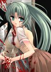  blood broken_mirror green_eyes green_hair higurashi_no_naku_koro_ni houjou_yutori mirror official_art ponytail school_uniform solo sonozaki_mion 