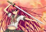  alastor_(shakugan_no_shana) jewelry long_hair midriff non-web_source pendant red_eyes red_hair school_uniform shakugan_no_shana shana sword weapon 