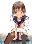  brown_eyes brown_hair danshi_koukousei_no_nichijou foreshortening habara_(danshi_koukousei) hakka0320 school_uniform serafuku shoes short_hair skirt smile socks solo 