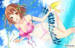  bad_id bad_pixiv_id beach bikini bird blush breasts brown_eyes brown_hair cleavage cloud day dress hair_ribbon hataraku_maou-sama! large_breasts open_mouth outdoors ribbon saikawa_yusa sandals sasaki_chiho see-through short_hair short_twintails sky smile solo swimsuit twintails undressing water 