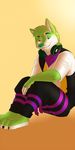  canine casparr clothing fur green_fur headphones mammal niic pinup pose solo 