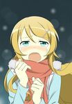  blonde_hair fang green_eyes kousaka_kirino long_hair open_mouth ore_no_imouto_ga_konna_ni_kawaii_wake_ga_nai scarf tears zeppeki_airin 