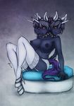  anthro canine cerberus clothing collar cosplay dog fake_ears fake_tail lingerie open_mouth pillow plain_background rayzor-sharp red_eyes sitting 