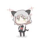  animal_ears blush_stickers cat_ears cat_tail chibi green_eyes hirschgeweih_antennas honda_takashi_(enorea) pantyhose pillow sanya_v_litvyak silver_hair solo strike_witches tail world_witches_series 