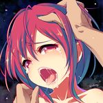  artist_name blueberry_(5959) collarbone crying face hand_on_another's_head head_grab looking_at_viewer nude open_mouth original pink_eyes red_hair saliva short_hair solo_focus tears tongue tongue_out 