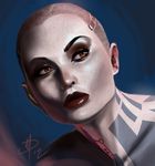  bald bald_girl brown_eyes buzz_cut close-up daniel_macgregor eyelashes face jack_(mass_effect) lips lipstick makeup mass_effect mass_effect_2 nose realistic solo tattoo 