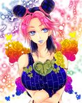  bad_id bad_pixiv_id blue_eyes blue_hair blue_lipstick braid breast_hold breasts bug butterfly crossed_arms double_bun flower insect jojo_no_kimyou_na_bouken kuujou_jolyne large_breasts lipstick makeup multicolored_hair pink_hair rose solo stone_ocean symbol-shaped_pupils terimayo_(sonnne_farbe) two-tone_hair 