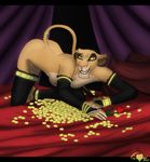  anthro anthrofied ass_up bracelet coins disney elbow_gloves feline female flower gloves gold jewelry legwear lion looking_at_viewer mammal nude prostitute prostitution quari quarko-muon rose stockings tail_ring the_lion_king vitani 