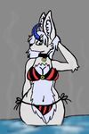  anthro big bikini breasts clothing cross-species female green_eyes hot hybrid invalid_tag jackalope jackalope_dewey jackalopedewey jackrabbit lagomorph looking_at_viewer mammal original_character rabbit safe shy solo springs steam swimsuit tight_clothing water 