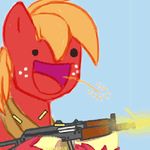  animated assault_rifle big_machintish_(mlp) big_macintosh_(mlp) equine freckles friendship_is_magic fur gun hair horse iszukanon low_res male mammal my_little_pony orange_hair outside pony ranged_weapon red_fur smile weapon yoke 