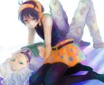  bad_id bad_pixiv_id black_hair blue_eyes earrings headband jewelry jojo_no_kimyou_na_bouken multiple_boys narancia_ghirga pannacotta_fugo pantyhose purple_eyes tano1192 white_hair 