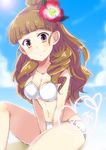  bad_id bad_pixiv_id beach bikini brown_hair day flower hair_flower hair_ornament idolmaster idolmaster_cinderella_girls kamiya_nao long_hair purple_eyes solo swimsuit ui_(majiwi) 