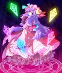  crescent crystal dress frills hat kamome long_hair looking_back magic_circle patchouli_knowledge purple_eyes purple_hair solo touhou 