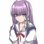  clannad fujibayashi_kyou hikarizaka_private_high_school_uniform long_hair pout purple_eyes purple_hair ryuusama school_uniform 