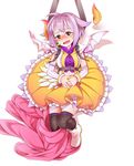  blush bracelet demon_wings headset highres horn idolmaster idolmaster_cinderella_girls jewelry koshimizu_sachiko long_sleeves merue open_mouth pink_hair short_hair sleeveless solo sweatdrop tears thighhighs white_background wings yellow_eyes 