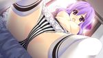  blush breasts furumiyama_hatsumi game_cg kamiya_tomoe nipples panties purple_eyes purple_hair shirogane_otome thighhighs underwear 