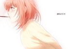  arms_behind_back blush dated eri_(resia) food highres mouth_hold orange_hair original pocky profile short_hair simple_background solo white_background 
