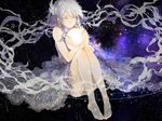  aocean barefoot braid dress glowing original silver_hair solo star_(sky) transparent white_eyes 