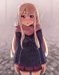  blonde_hair brown_eyes coat highres long_hair rain sakura-sou_no_pet_na_kanojo scarf shiina_mashiro skirt solo 