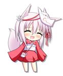  :d ^_^ amlest animal_ears blush chibi closed_eyes flat_chest fox_ears fox_tail irotoridori_no_sekai japanese_clothes mask open_mouth pink_hair ren_(irotoridori_no_sekai) simple_background smile solo tail white_background 