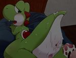  anus blush butt cum cum_in_ass cum_inside gay human interspecies looking_back lying male mammal mario_bros messy nintendo on_front penis raised_tail sweat touma3108 video_games yoshi 