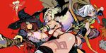  amazon_(dragon's_crown) arrow bare_shoulders blonde_hair bow_(weapon) braid breasts brown_eyes brown_hair cleavage detached_sleeves dragon's_crown dress dwarf_(dragon's_crown) elf_(dragon's_crown) fighter_(dragon's_crown) gesogeso gloves hat large_breasts lips multiple_girls muscle pointy_ears sorceress_(dragon's_crown) staff strapless strapless_dress tiki_(dragon's_crown) twin_braids weapon witch_hat wizard_(dragon's_crown) 