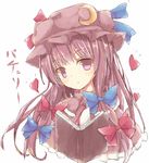  bad_id bad_pixiv_id book cape character_name crescent hair_ribbon hat long_hair patchouli_knowledge peta_(petalol) purple_eyes purple_hair ribbon simple_background solo touhou tress_ribbon upper_body white_background 