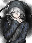  @_@ alternate_costume bad_id bad_pixiv_id crazy_eyes danganronpa glasses hand_on_neck hood hoodie komaeda_nagito male_focus prototype solo super_danganronpa_2 zakki 