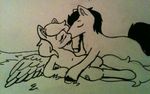  couple cuddling dark_pony duo equine happy horse invalid_tag jackalopedewey kissing love lying my_little_pony original_character pegasus pony sweet_key two_characters wings 