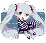  ahoge bad_id bad_pixiv_id chibi digital_media_player earbuds earphones earphones_removed earrings haru431 hatsune_miku ipod jewelry long_hair musical_note open_mouth pantyhose sleeves_past_wrists solo striped twintails very_long_hair vocaloid 