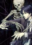  absurdres ai_(ai1470) formal highres kindaichi_shounen_no_jikenbo necktie purple_hair short_hair skeleton string suit takato_yoichi yellow_eyes 