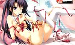  1girl absurdres berry's berrys black_hair bra breasts dengeki_hime highres long_hair morikubo_yuna nipples panties scan sphere suzuhira_hiro thighhighs underwear wink 