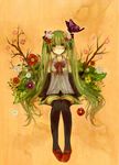  aona_sharp bow bowtie bug butterfly detached_sleeves flower green_eyes green_hair hair_flower hair_ornament hair_ribbon hatsune_miku highres insect long_hair mary_janes ribbon shoes sitting skirt solo thighhighs twintails very_long_hair vocaloid 