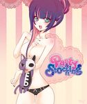  hair_up panties panty_&amp;_stocking_with_garterbelt panty_(character) pink_hair purple_hair stuffed_animal teal_eyes topless underwear 