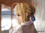 2013 ahoge artoria_pendragon_(all) blonde_hair dated fate/stay_night fate_(series) forminori highres purple_eyes realistic saber solo 